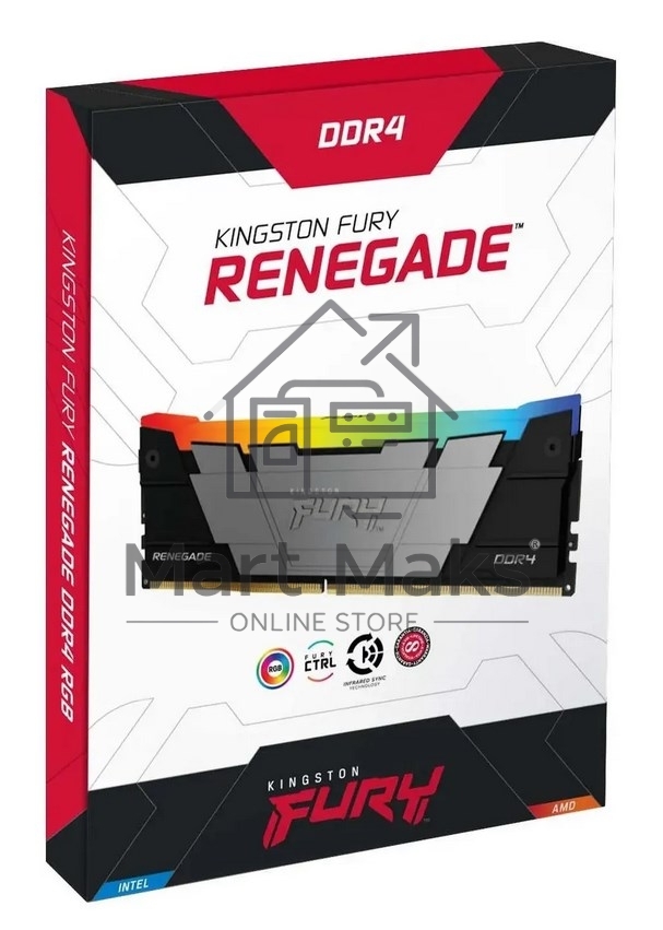Оперативная память Kingston Fury Renegade, DDR4, 16GB (2x8GB), 3200MHz, CL16, DIMM, с радиаторами, RGB, черный