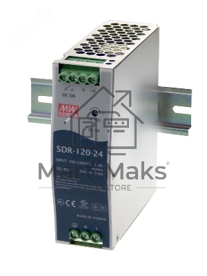 Блок питания AC-DC, 120Вт, вход 88-264V AC, 47-63Гц,124-370В DC, выход 24В,5A (пиковый 7,5А), рег. вых 24-28В, в кожухе на DIN-рейку
