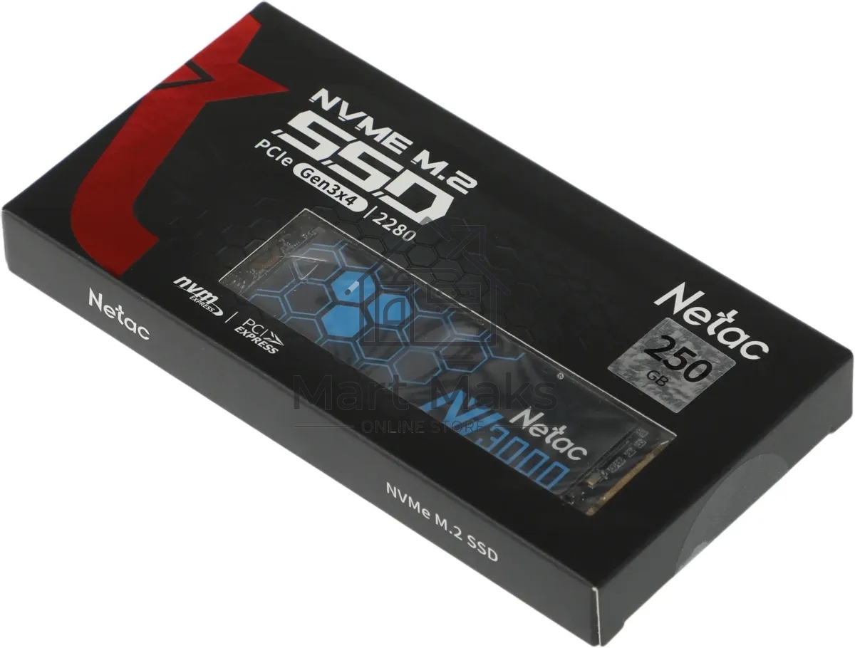 Накопитель SSD Netac NV3000, 250GB, PCIe 3.0 x4, M.2 2280, NVMe, R/W 3000/1400