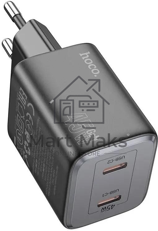 Сетевое зарядное устройство Hoco N42 Elogiado 45W 3A+2.25A (PD+QC+AFC) 2xUSB type-C универсальное черный