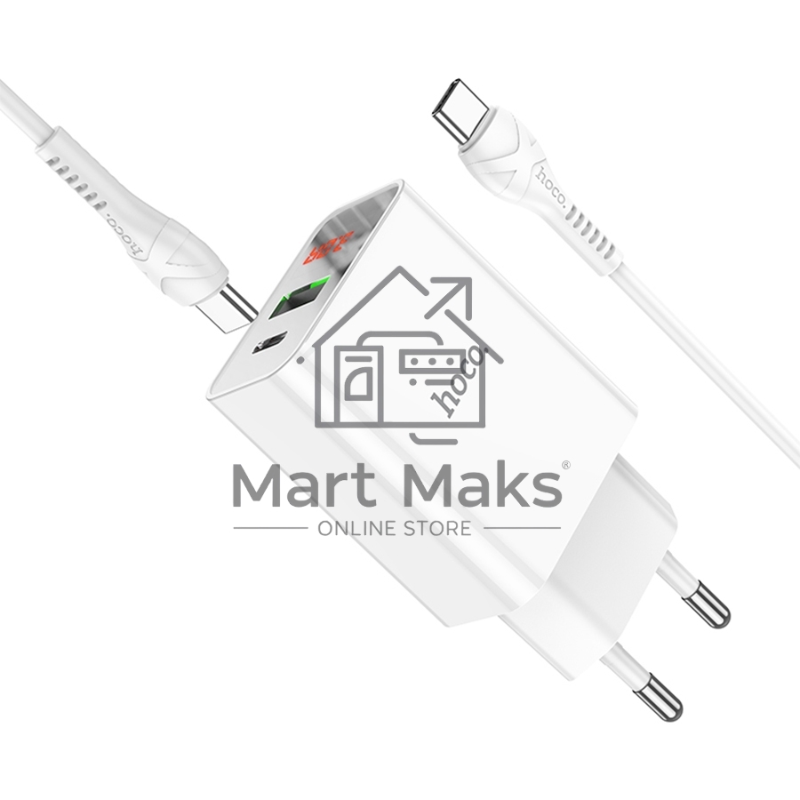 Сетевое зарядное устройство HOCO (6931474769824) C100Aaa 1USB+1Type-C 3.0A QC3.0 PD 20W, White