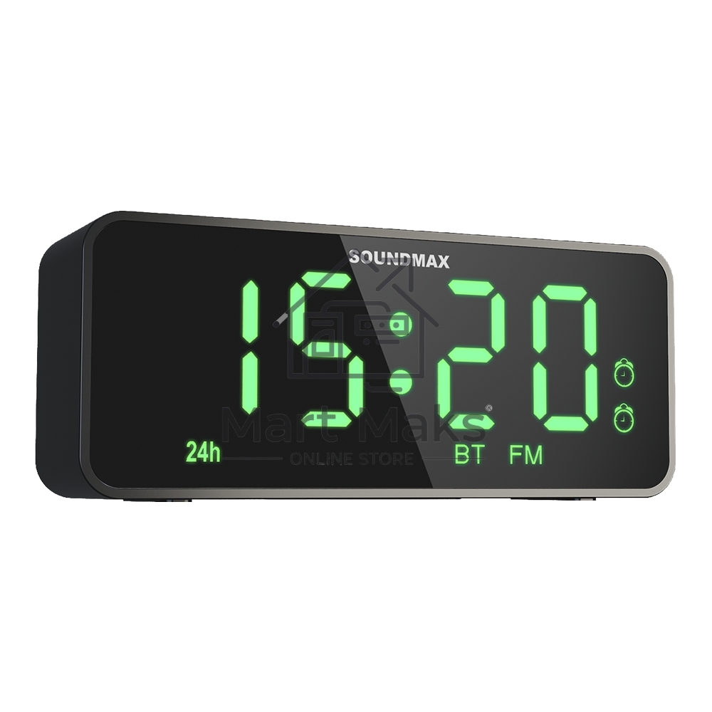 Радиочасы с будильником SOUNDMAX SM-1520B (черный с зеленым)
