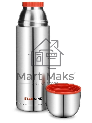 Термос Starwind 20-1000 1 л, серебристый/красный, картонная коробка