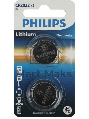 Элемент питания литиевый CR2032 (блист. 2шт) Philips Б0062716