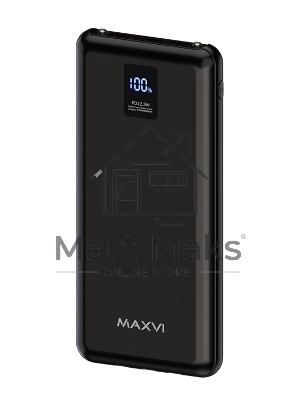 Внешний аккумулятор Maxvi PB10-11 10000 мАч черный 3A, встроенные кабели USB A/Type-C/Lightning