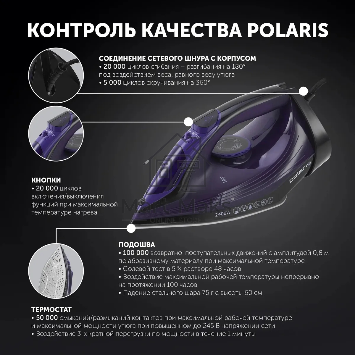 Утюг Polaris PIR2487AK 3m черный/фиолетовый 2400Вт
