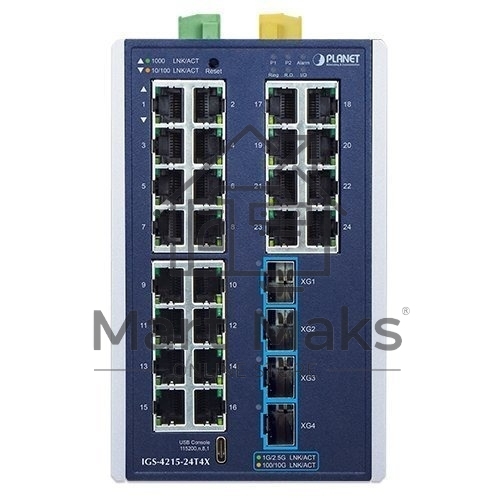 Коммутатор Planet IGS-4215-24T4X Industrial L2+ 24-Port 10/100/1000T + 4-Port 10G SFP+ Managed Ethernet Switch