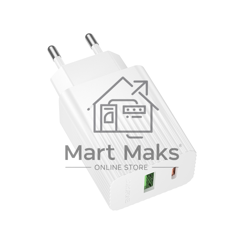 Сетевое зарядное устройство BOROFONE (6941991122767) BAS74A 1USB+1Type-C 3.0A QC3.0 PD 20W White