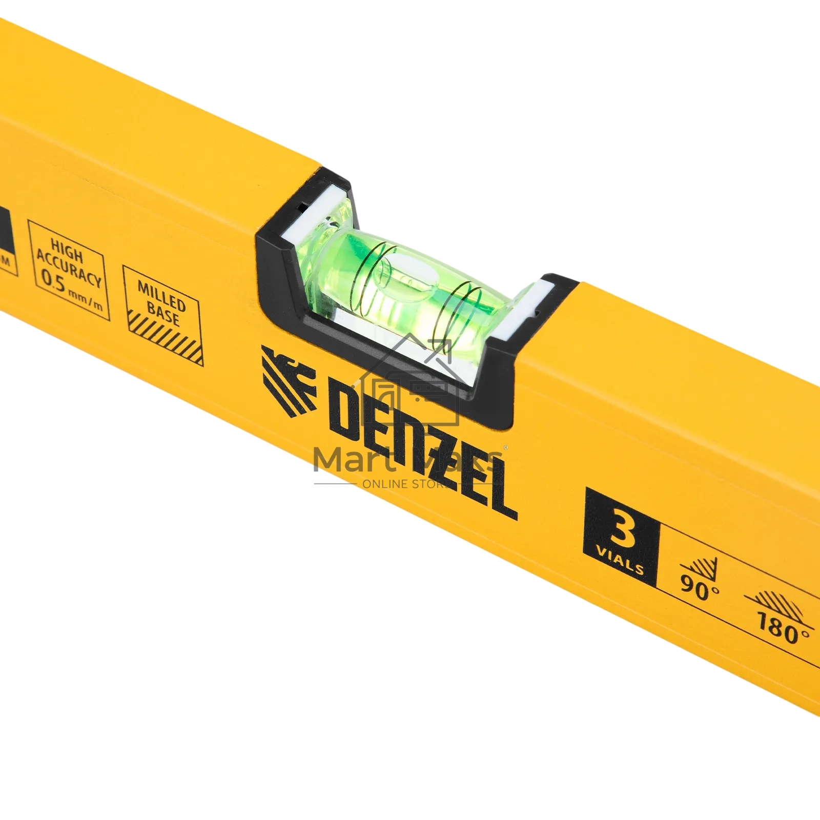 Уровень алюминиевый Denzel магнит., фрезерованный, 3 глазка (1 зеркал.), 0,5 мм/м, 600 мм