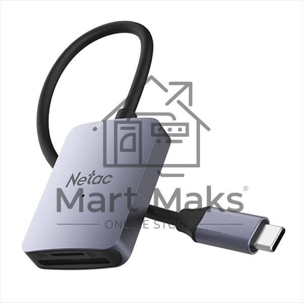 Кард-ридер Netac Flash WK12/серый/SD/SDHC/SDXC/microSD/microSDHC/microSDXC/USB 3.0 Type-C/пластик