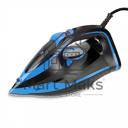 Утюг BQ SI1005 Black-Blue. Мощность 3000 Вт, Резервуар для воды 350 мл, Постоянная подача пара 60 г/мин, Паровой удар 200 г, Керамическое покрытие EasyGlidePRO, Защита от перегрева, Вертикальное отпраивание, LED индикатор, Мерный стакан для воды в комплек