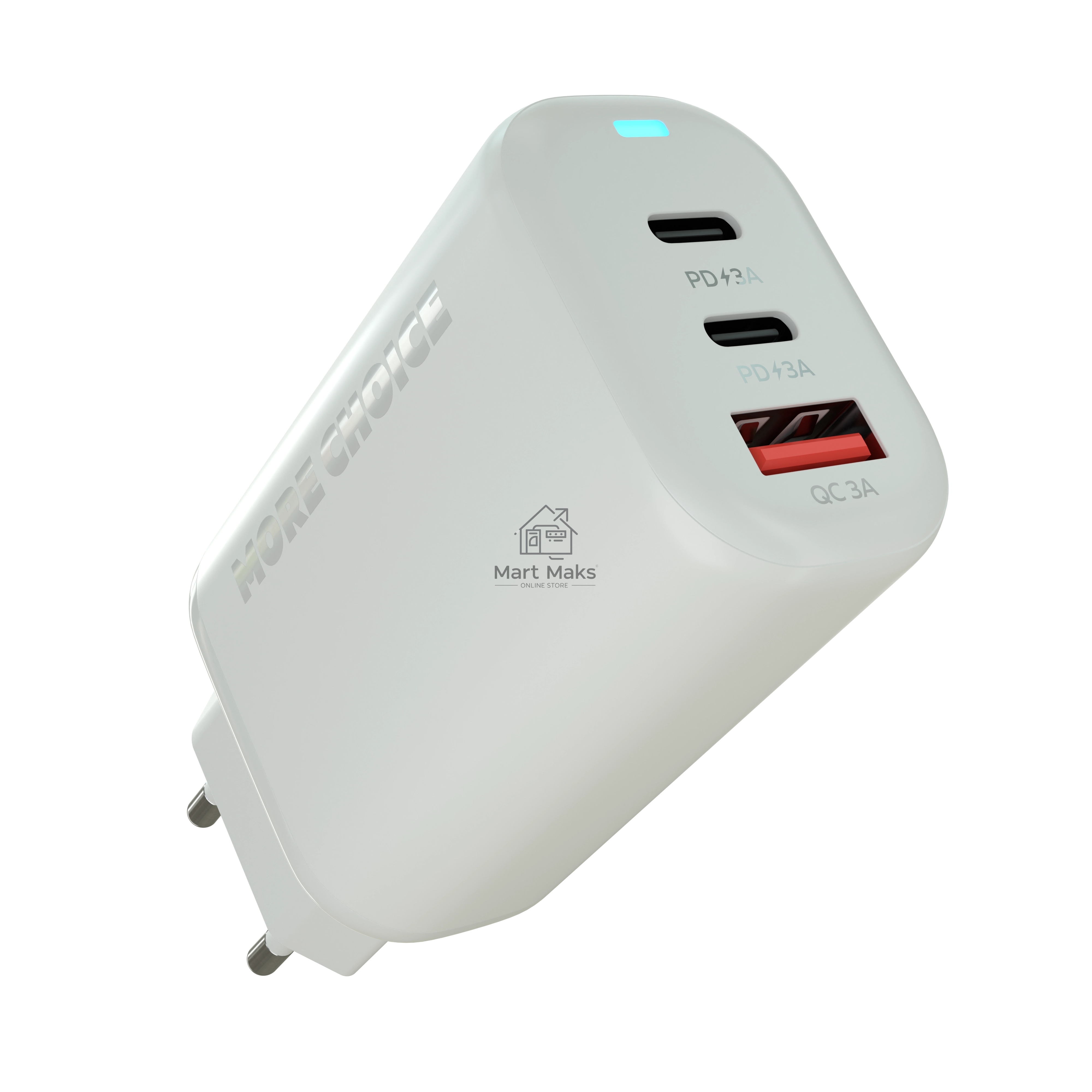 Зарядное устройство MORE CHOICE (4610196409639) NC79 1USB+2Type-C 3.0A PD 65W быстрая зарядка белый