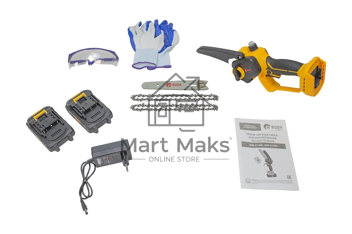 Мини-пила цепная аккумуляторная EDON ANS-21/8BL желтый/черный 25166