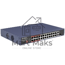 Коммутатор Hikvision DS-3E0326P-E/M(C), 24×100 Мбит/с PoE + 1×100 Мбит/с + 1×1 Гбит/с SFP, неуправляемый