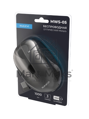 Мышь беспроводная Maxvi MWS-05 черный, 3 кнопки, 1000 dpi