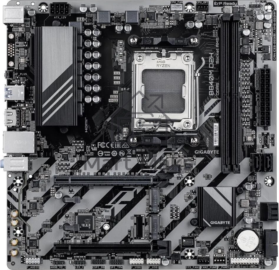 Материнская плата Gigabyte B840M D2H, AM5, AMD B840, 2xDDR5, 4xSATA, 2xM.2, 1xPCIe 4.0 x16, 1xPCIe 3.0 x4, 1xHDMI, 1x2.5Gb LAN, 2xUSB-A 5Gbps, 8xUSB-A 2.0, 3x3.5 мм, 7.1, mATX
