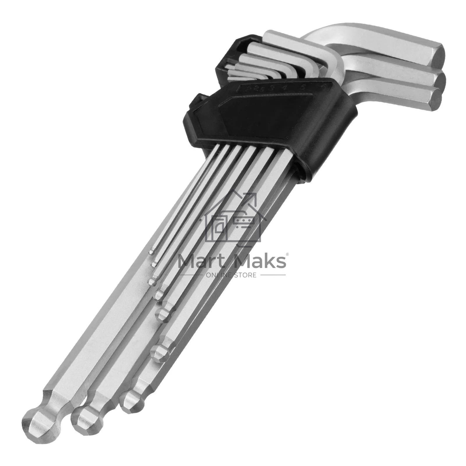 Набор ключей имбусовых, HEX, 2-12 мм, CrV, 9 шт., удлиненные, с шаром Denzel