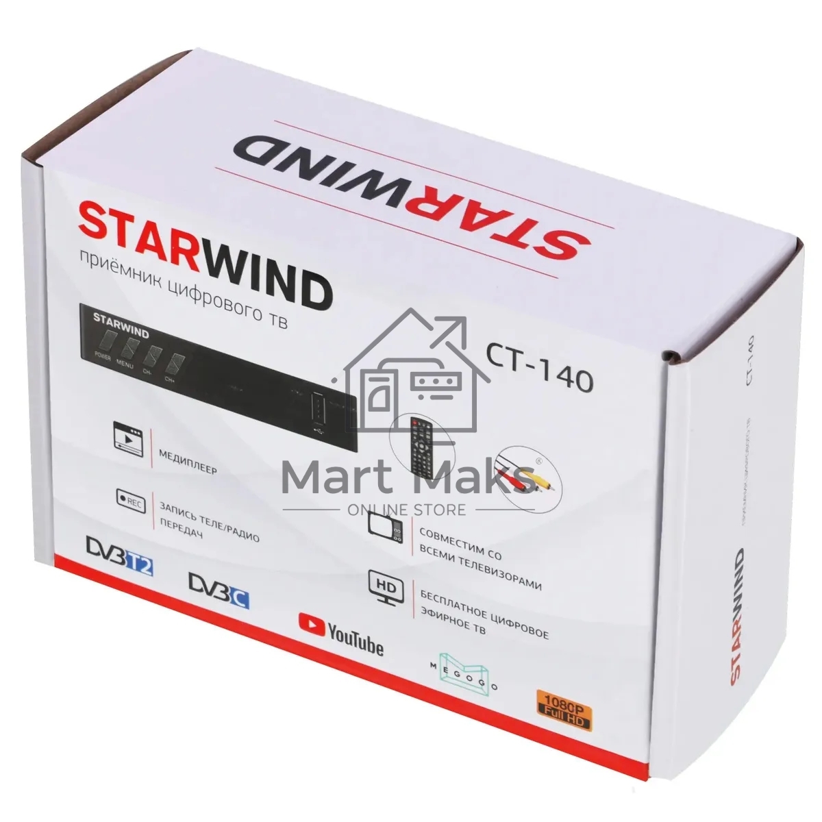 Ресивер DVB-T2 Starwind CT-140 черный