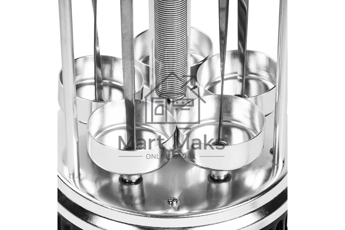 Шашлычница электрическая Galaxy Line GL 2610, серый, 1000 Вт, 5 шампуров из высококачественной нержавеющей стали, автоматическое вращение шампуров на 360°, долговечный керамический нагревательный элемент, защитный кожух из пищевого алюминия