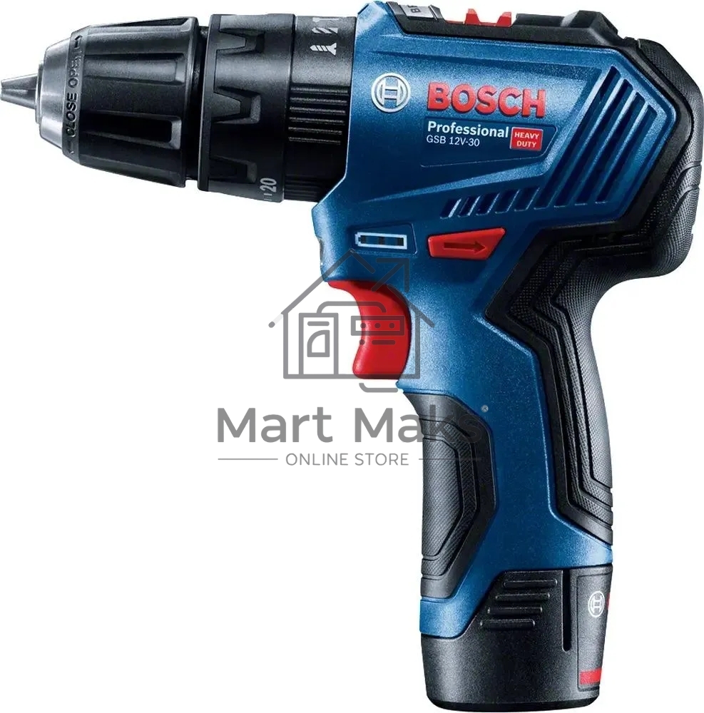 Дрель-шуруповерт Bosch GSB 12V-30, Аккумуляторная, 12В, 2 АКБ, Кейс