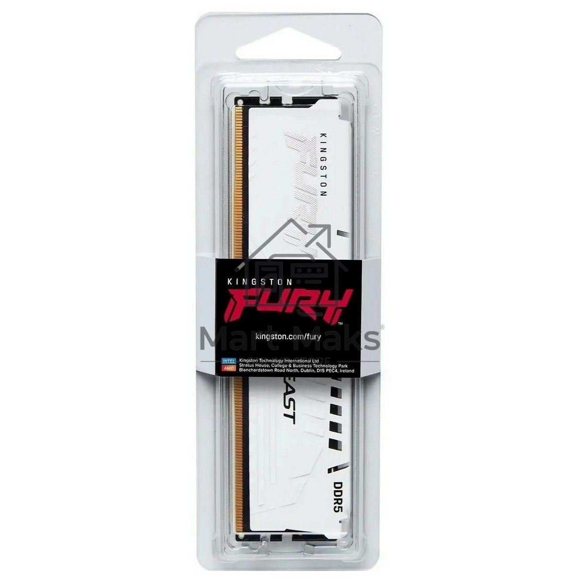 Оперативная память Kingston Fury Beast, DDR5, 16GB (1x16GB), 6000MHz, CL36, DIMM, с радиатором, белый