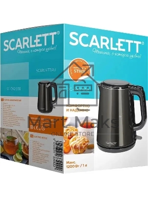 Чайник электрический Scarlett SC-EK21S58 1л. 1200Вт черный корпус: металл/пластик