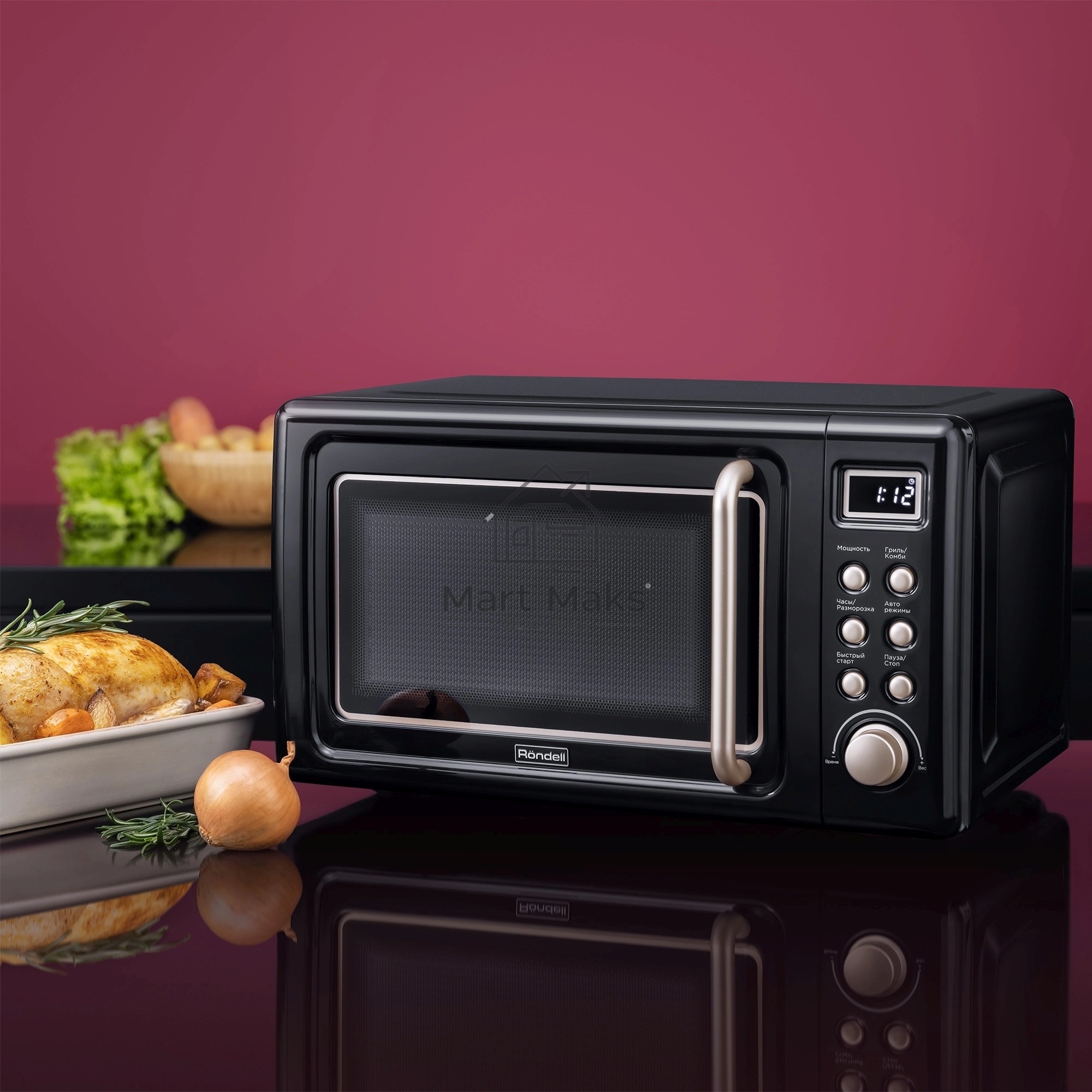 Микроволновая печь Rondell RDE-1850 черный, 20 л, 700 Вт, переключатели - поворотный механизм/кнопки
