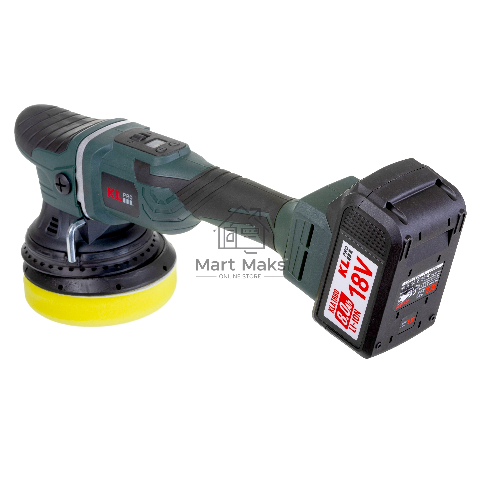 Профессиональная бесщеточная полировальная машина аккумуляторная KLPRO KLPS18B-80 (18В, Li-ion-2шт, 8.0А·ч, 125мм, М14, 2000-4800 об/мин З/У,сумка)