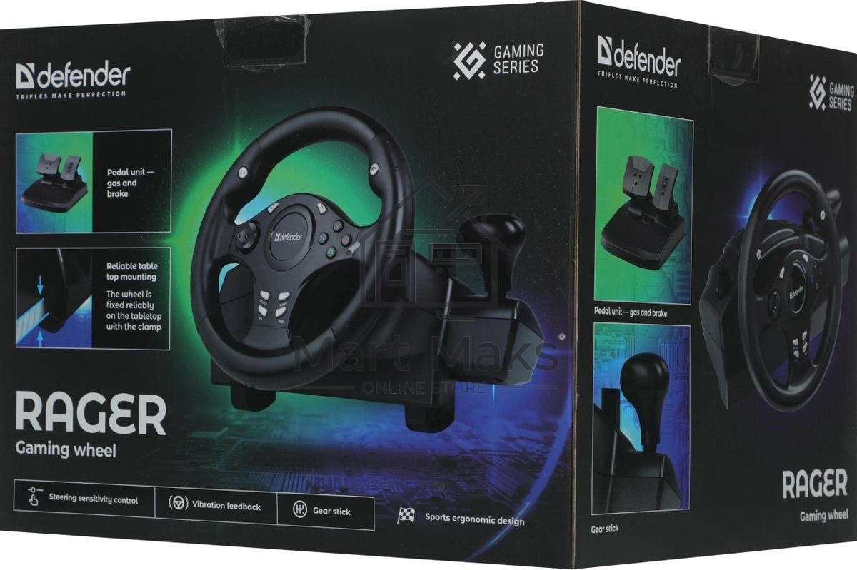 Игровой руль DEFENDER (64067) Rager черн,PC/PS/Xbox/Switch,педали
