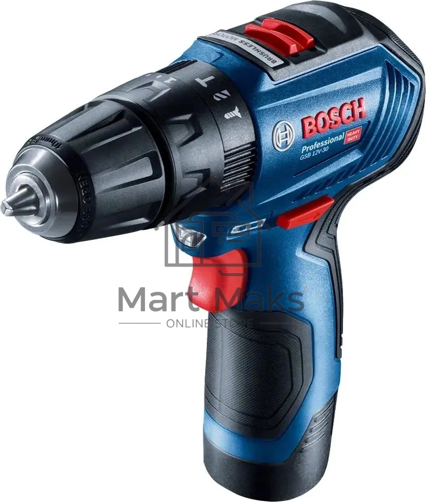 Дрель-шуруповерт Bosch GSB 12V-30, Аккумуляторная, 12В, 2 АКБ, Кейс