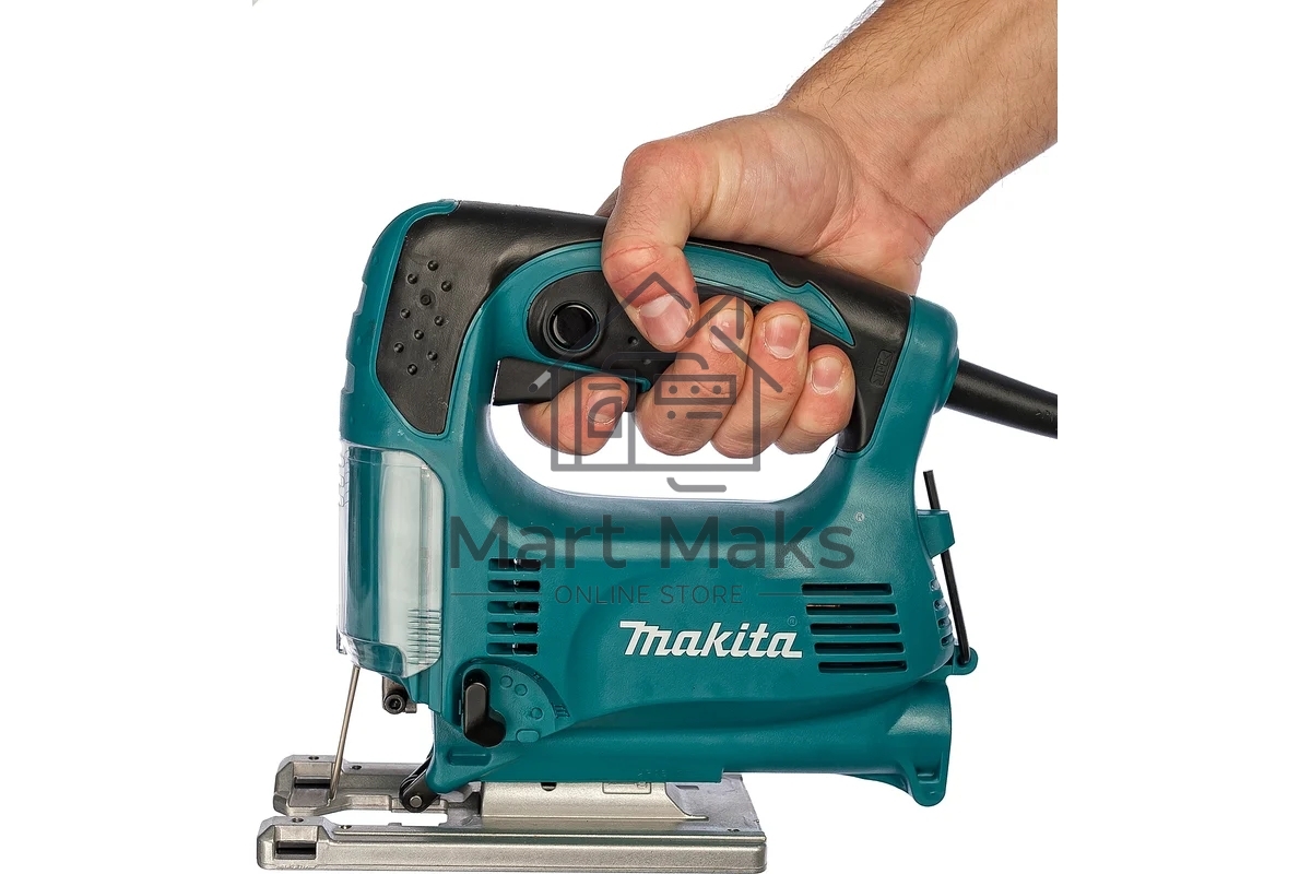 Лобзик Makita 4329 Лобзик,в\рук, 450Вт,500-3100об\м,ход-18мм,рез-65мм,1.9кг,кор,маятн,Al подошва