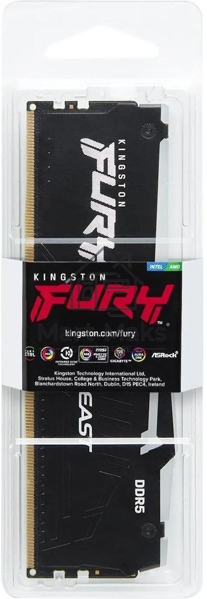 Оперативная память Kingston Fury Beast, DDR5, 16GB (1x16GB), 6000MHz, CL30, DIMM, с радиатором, RGB, черный