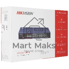 Коммутатор Hikvision DS-3E0326P-E/M(C), 24×100 Мбит/с PoE + 1×100 Мбит/с + 1×1 Гбит/с SFP, неуправляемый