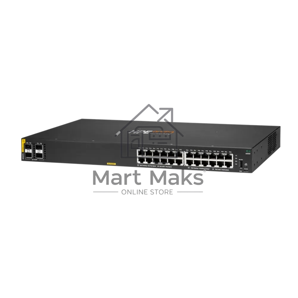 Коммутатор HPE Aruba Networking CX 6000 24G Class4 PoE 4SFP 370W, 24×1 Гбит/с PoE+ + 4×1 Гбит/с SFP, управляемый