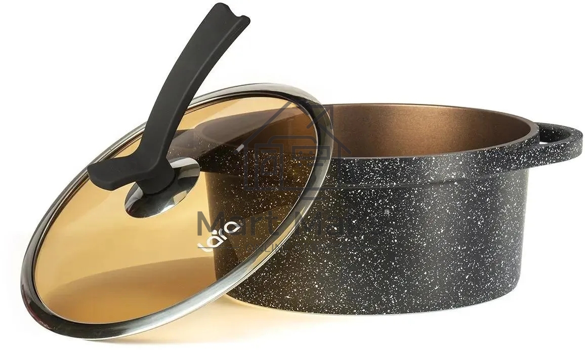 Кастрюля LARA LR02-233 серия Orlean 28 см, 7.3 л, мрамор, Bronze, капсульное индукционное дно, крышка