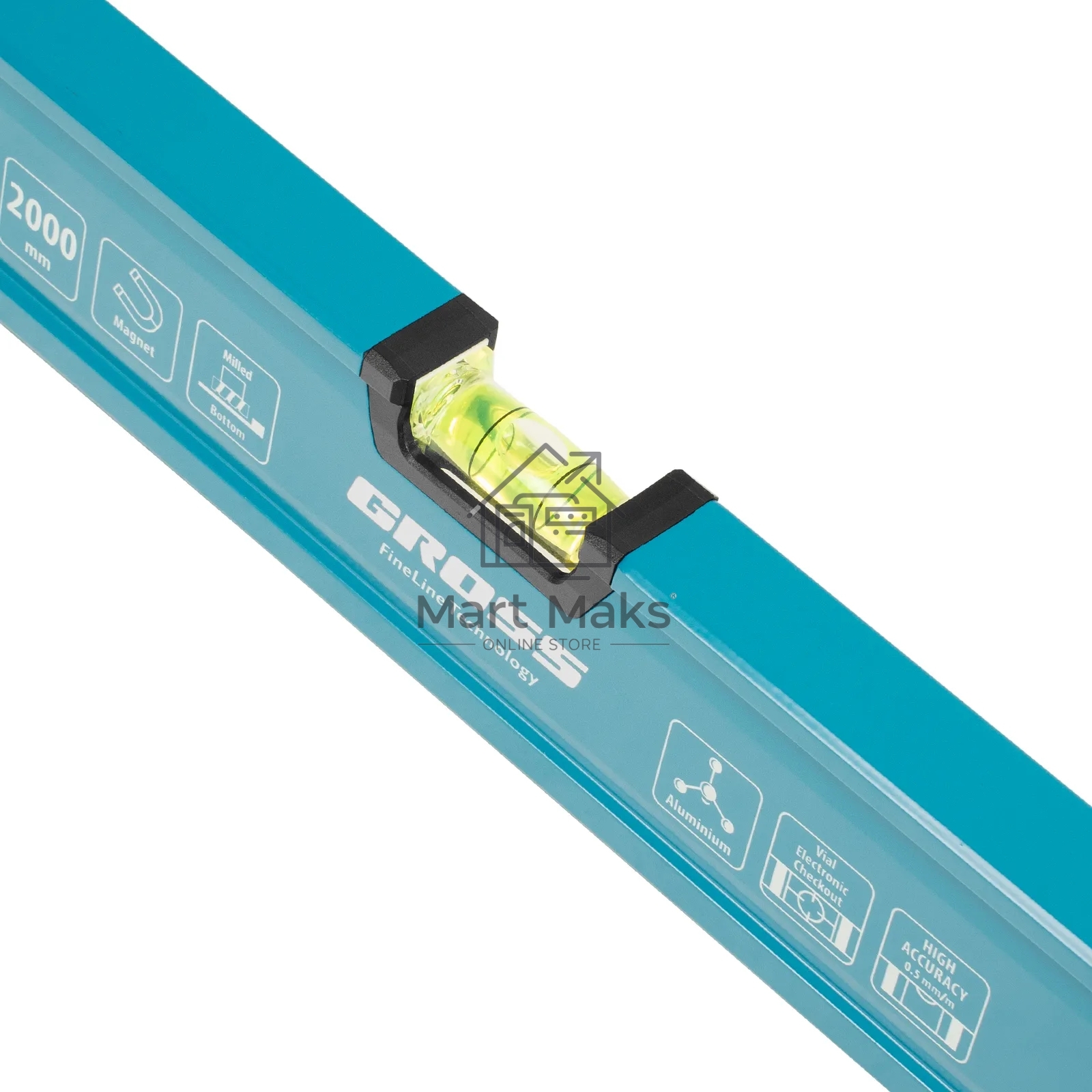 Уровень Gross 33656 алюминиевый, магнит., фрезерованный, 3 глазка, 0,5 мм/м, 2000 мм