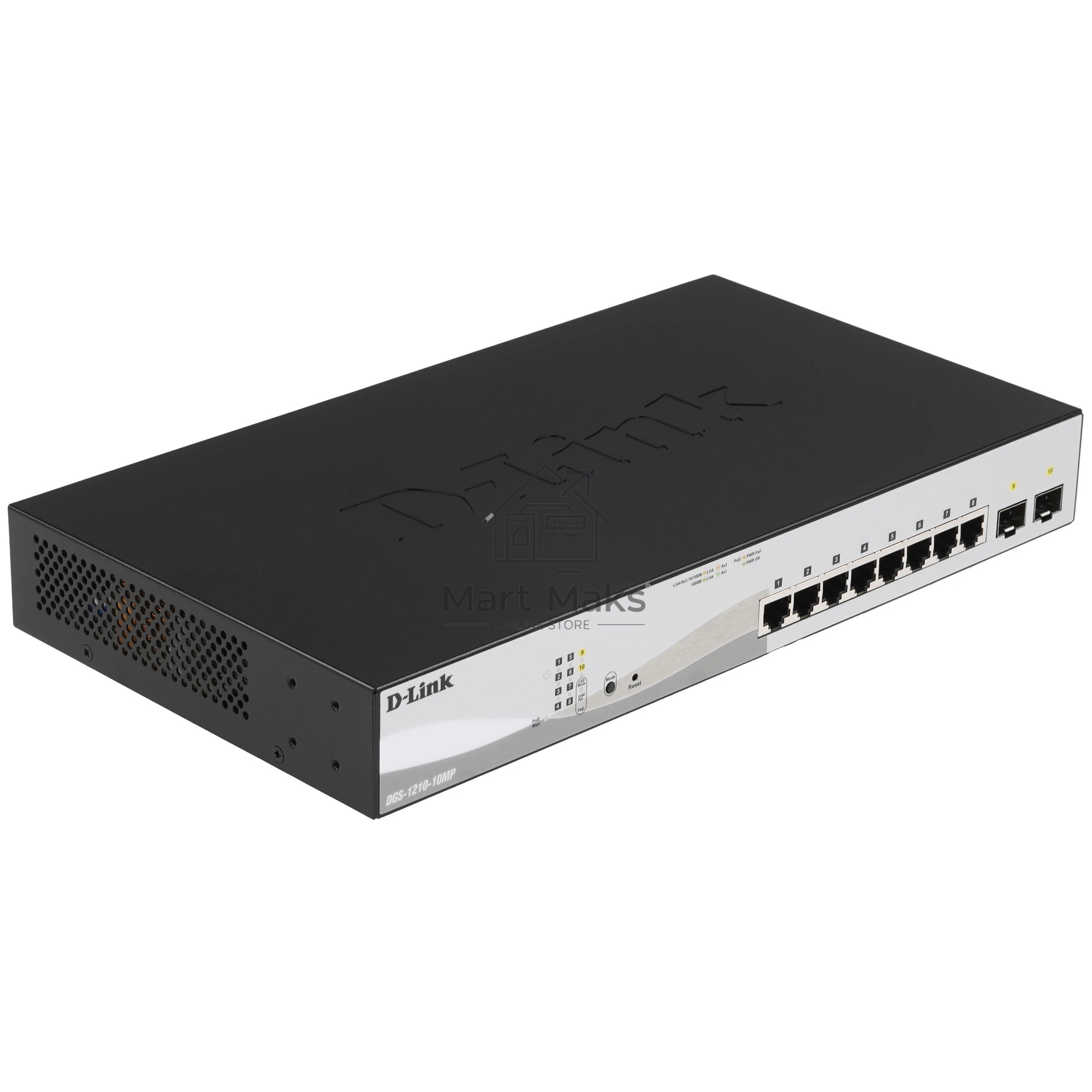 Коммутатор D-Link DGS-1210-10MP/FL2A, 8×1 Гбит/с PoE + 2×1 Гбит/с SFP, настраиваемый