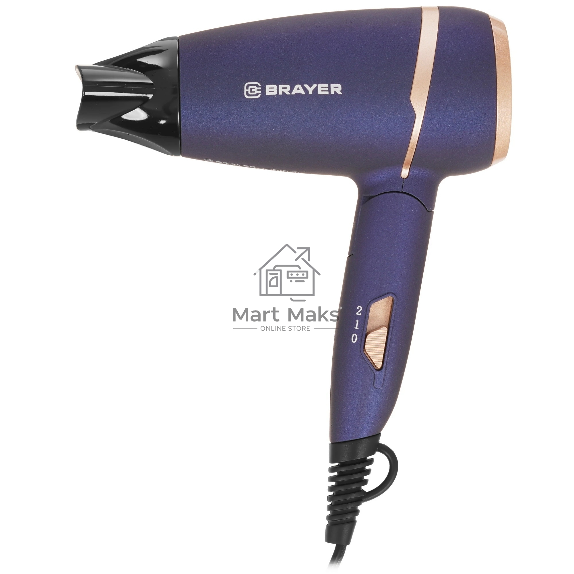 Промо_Фен BRAYER BR3025 синий/золотистый, 1400 Вт, компактный