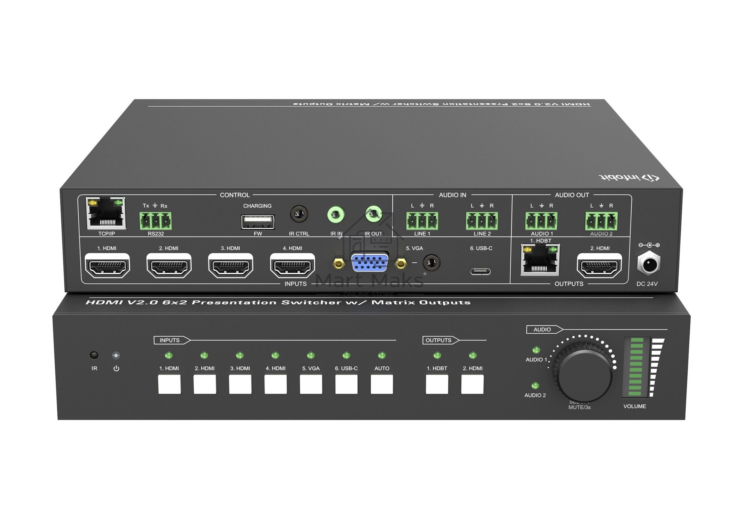 Презентационный коммутатор Infobit iSwitch 602 4K60 6X2 с выходами HDMI и HDBaseT