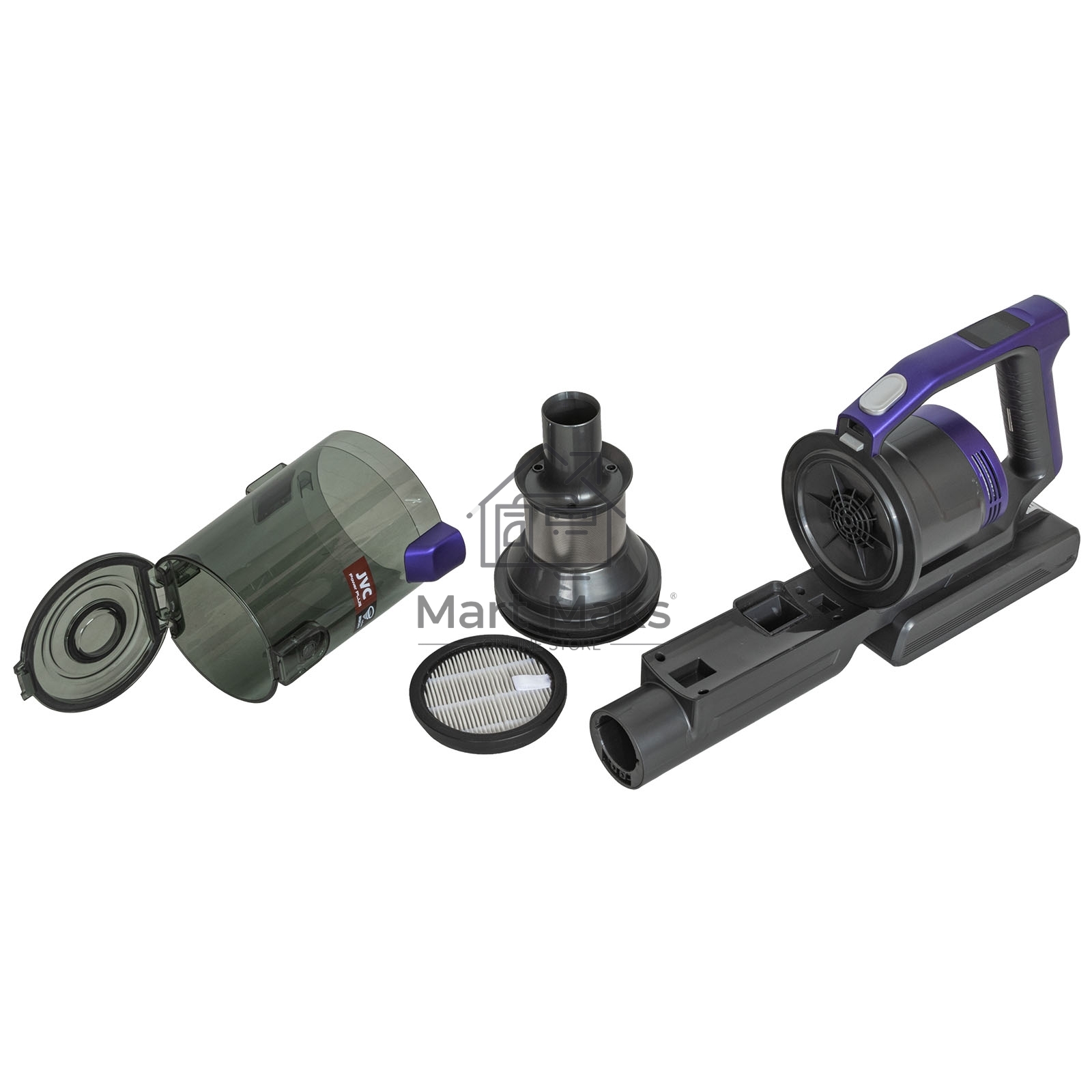 Пылесос вертикальный JVC JH-VS134 фиолетовый/черный, питание от аккумулятора, пылесборник 1,2 л, работа от АКБ max 50 мин.