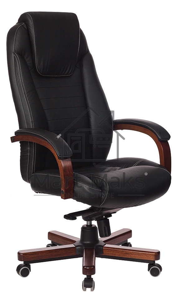 Кресло руководителя Бюрократ T-9923WALNUT/BLACK черный, кожа, крестовина дерево