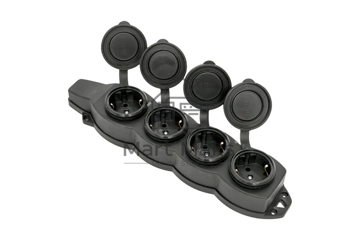 Розетка EKF RPS-020-16-230-44 PROxima четырехместная с защитными крышками каучуковая 230В 2P+PE 16A IP44