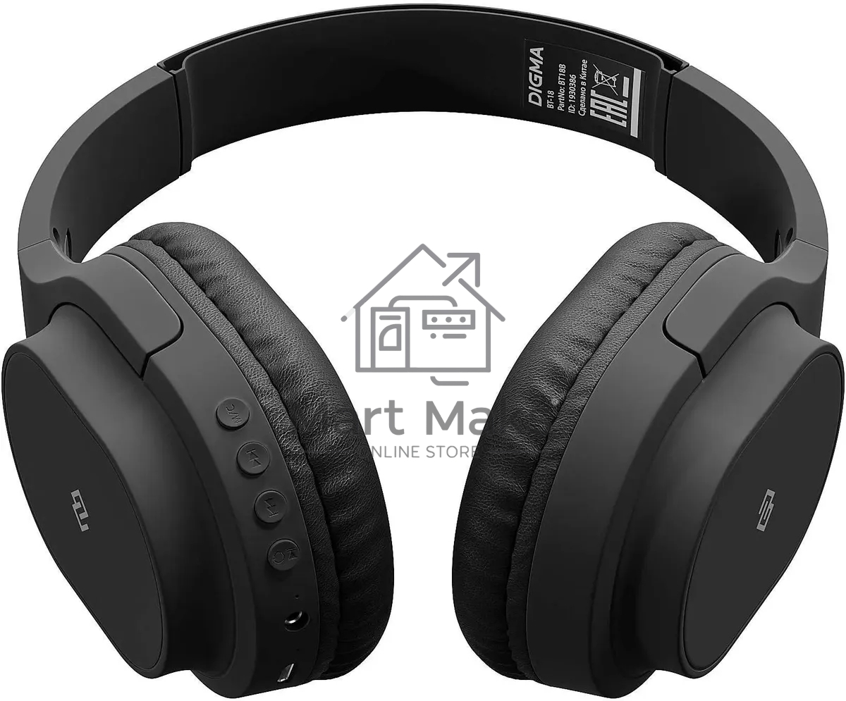 Гарнитура накладные Digma BT-18 черный беспроводные bluetooth оголовье