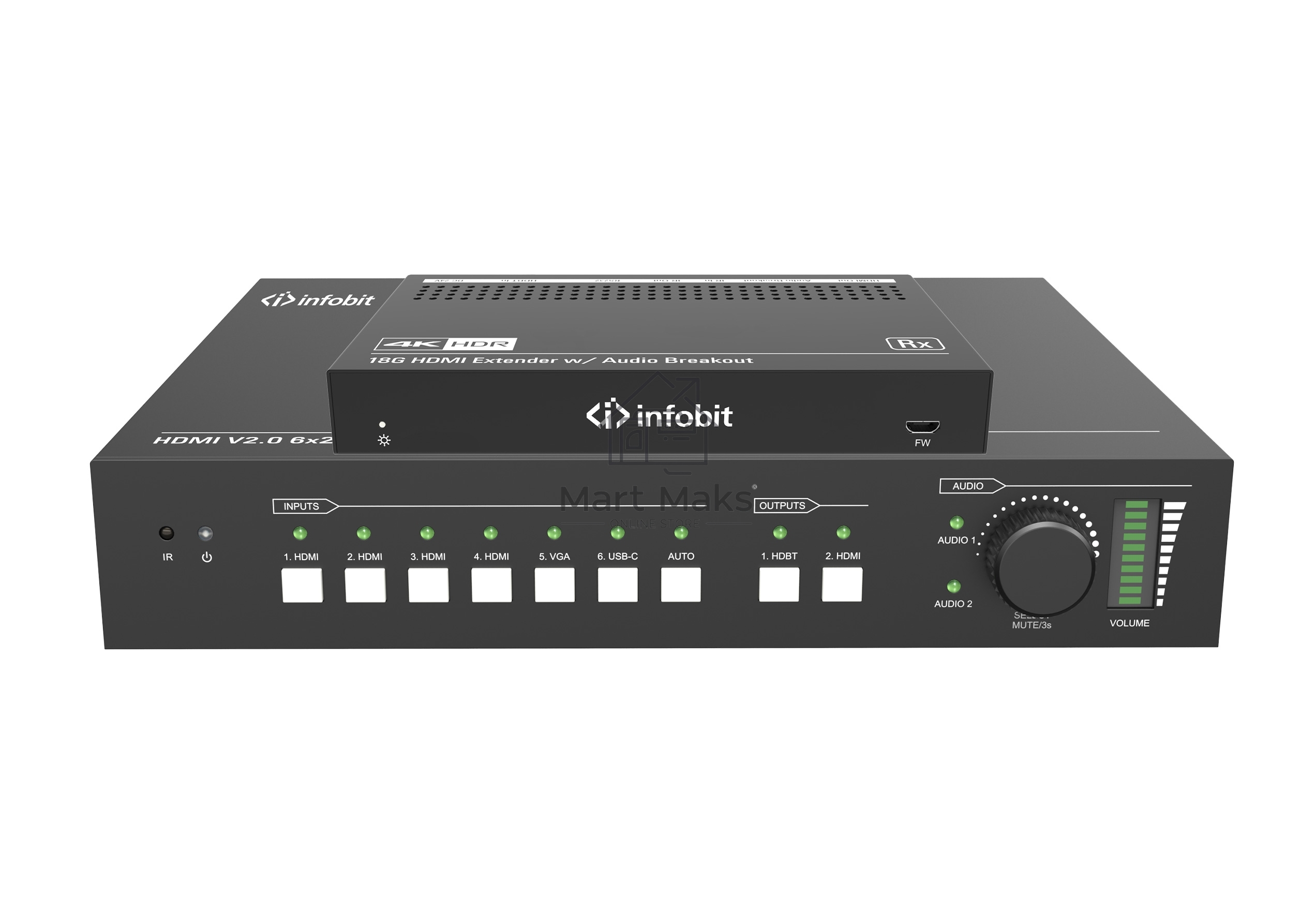 Презентационный коммутатор Infobit iSwitch 602 4K60 6X2 с выходами HDMI и HDBaseT