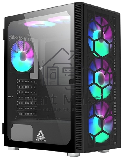Компьютерный корпус Montech X3 GLASS, без БП, ATX 6x120mm 2xUSB3.0 1xUSB3.1 audio bott PSU, черный