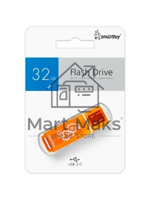 Флешка USB Smartbuy Glossy series Orange (SB64GbGS-Or), 64Gb, USB 2.0, R/W 25/15, оранжевый