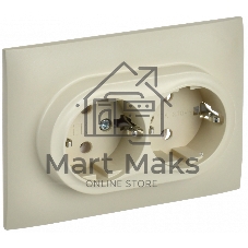 Розетка 2-местная IEK SKANDY SK-R08B (SK-R21-16-K10-F) с заземлением, без защитных шторок, 16А в сборе, бежевый Розетка 2-местная IEK SKANDY SK-R08B (SK-R21-16-K10-F) с заземлением, без защитных шторок, 16А в сборе, бежевый