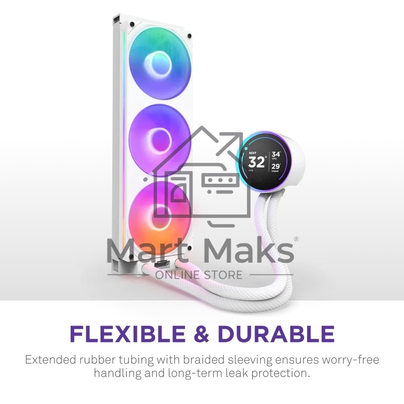 Система жидкостного охлаждения для ПК/ Water Cooling System NZXT Kraken Elite 420 RGb (350W, 420мм, LED temp., белый/ Fans: 3x140мм, 98.61CFM, 34.5dBA, 2000RPM/ Pump height 65mm, 2800RPM, Rad thickness 27mm/ S: 1851, 1700, 1200, 115X, AM5, AM4)