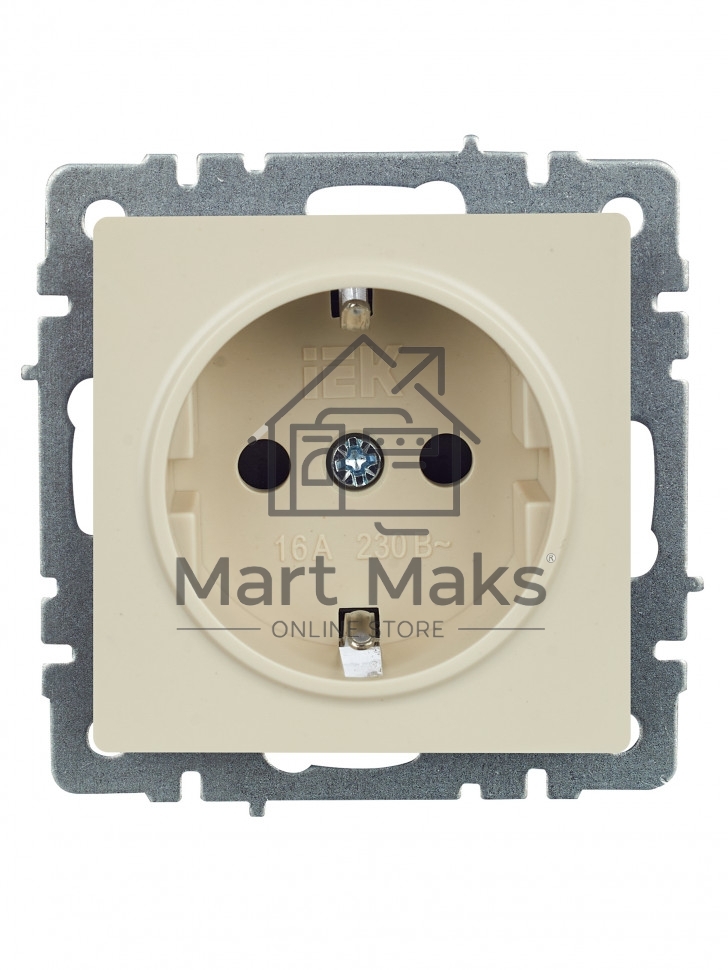 Розетка 1-местная IEK BRITE 16А РС14-1-0-БрКр с заземлением, с защитными шторками, 16А, бежевый