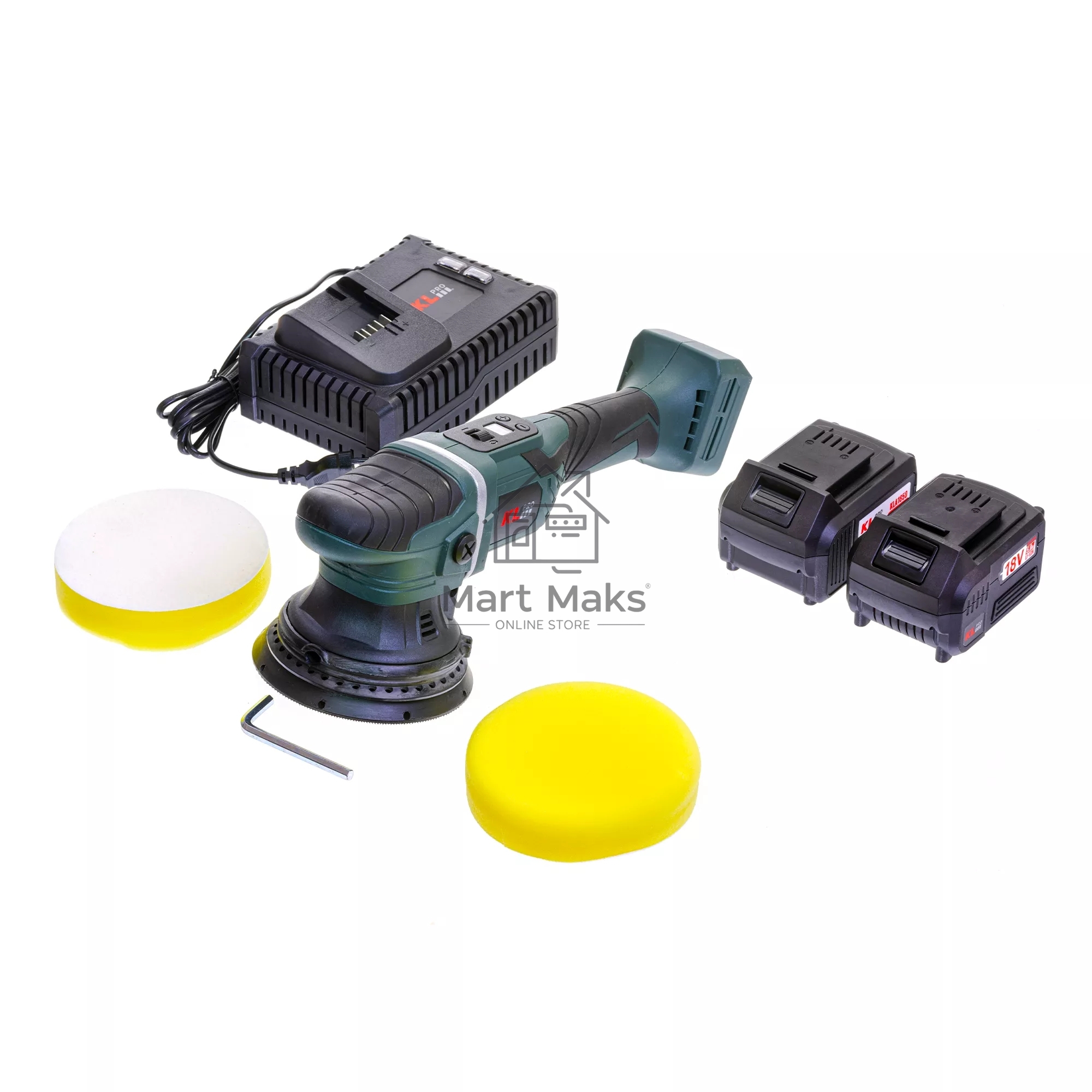 Профессиональная бесщеточная полировальная машина аккумуляторная KLPRO KLPS18B-80 (18В, Li-ion-2шт, 8.0А·ч, 125мм, М14, 2000-4800 об/мин З/У,сумка)